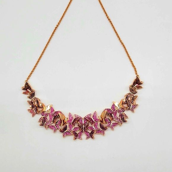 Swarovski Crystal Pink + Aurora Borealis 3d Origami Butterfly Necklace in Rose - Picture 6 of 12